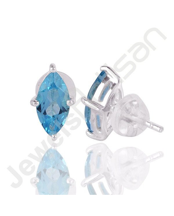 Sky Blue Topaz Studs Sterling Silver Studs Handcrafted Silver Studs