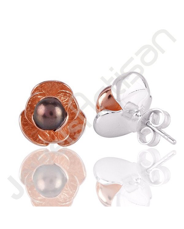 Color Pearl Studs Sterling Silver Studs Handcrafted Silver Studs