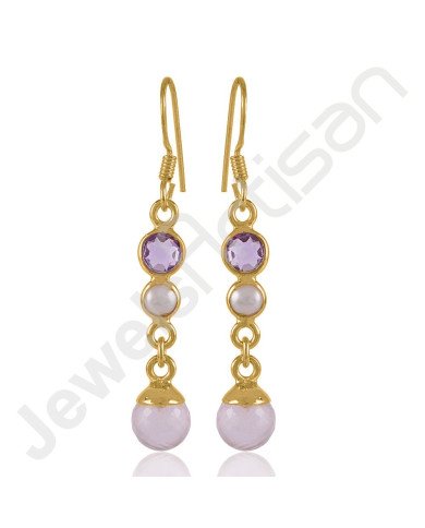 Rose Quartz Earring 925 Sterling Silver Earring Gold Plated Earring