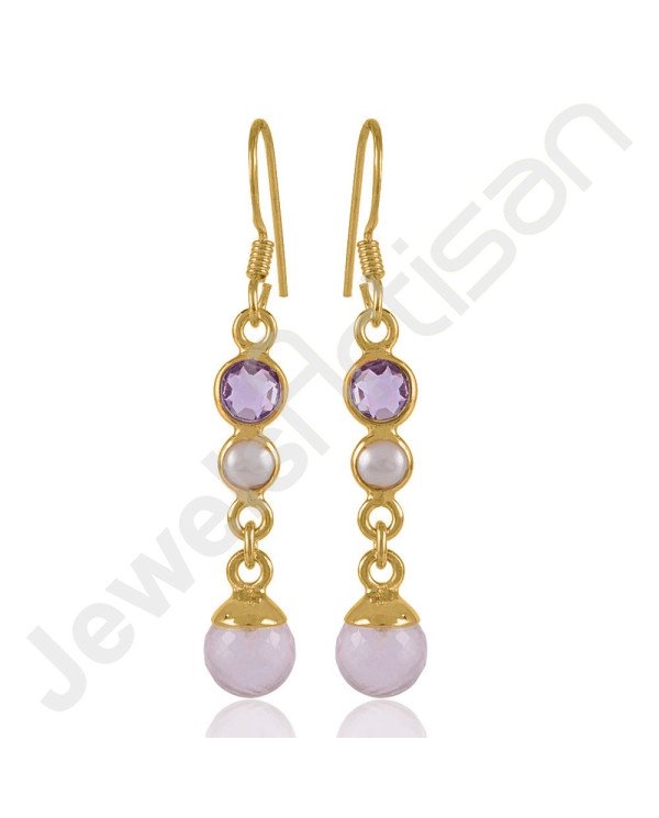 Rose Quartz Earring 925 Sterling Silver Earring Gold Plated Earring