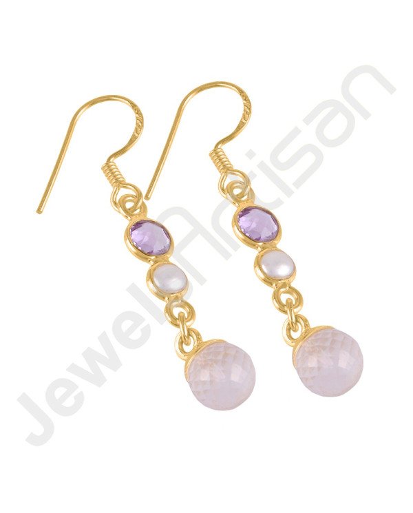 Rose Quartz Earring 925 Sterling Silver Earring Gold Plated Earring