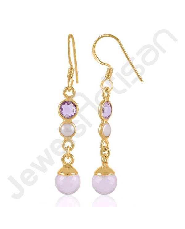 Rose Quartz Earring 925 Sterling Silver Earring Gold Plated Earring