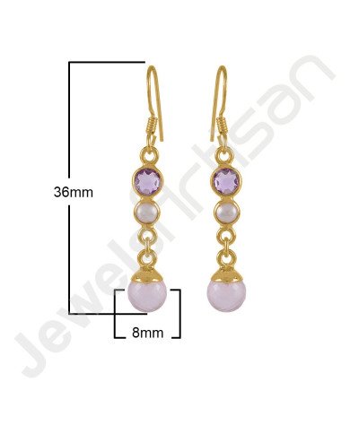 Rose Quartz Earring 925 Sterling Silver Earring Gold Plated Earring