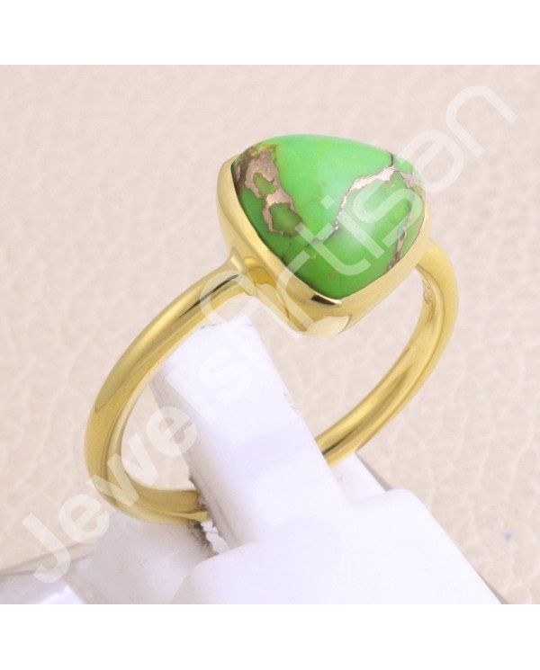 Green Copper Turquoise Ring Gold-Plated Ring 925 Sterling Silver Ring