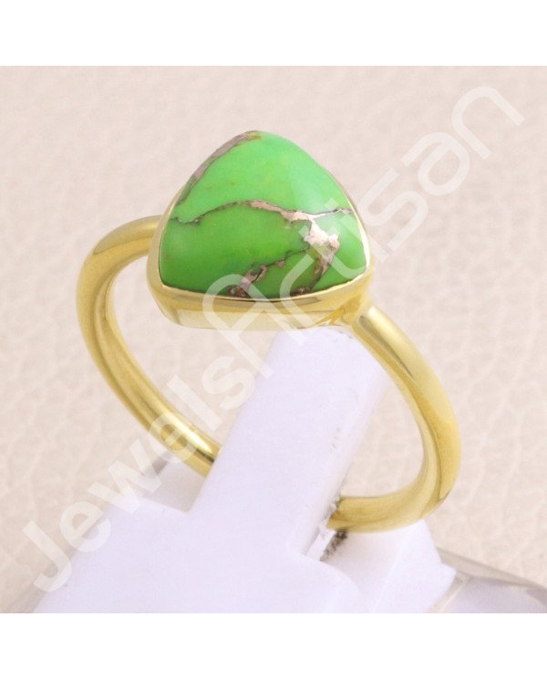 Green Copper Turquoise Ring Gold-Plated Ring 925 Sterling Silver Ring