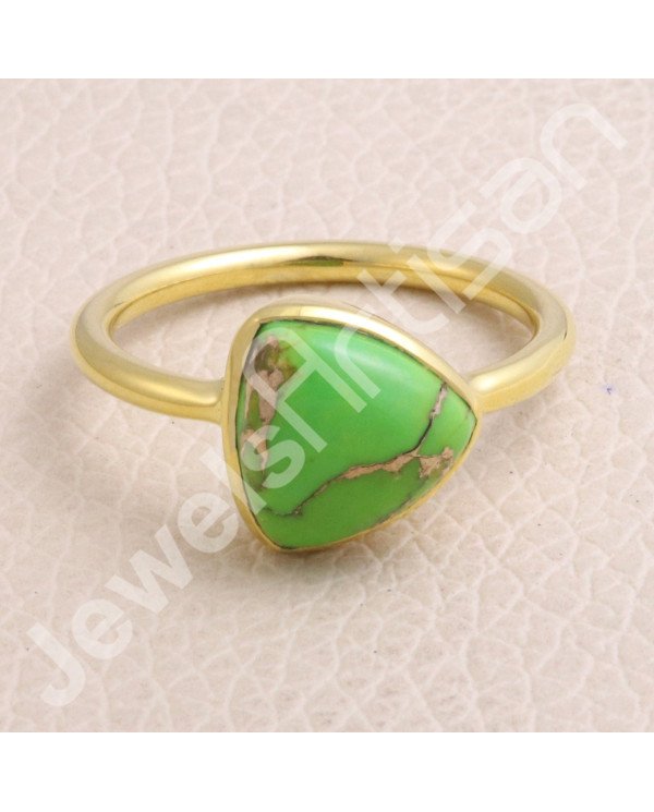 Green Copper Turquoise Ring Gold-Plated Ring 925 Sterling Silver Ring