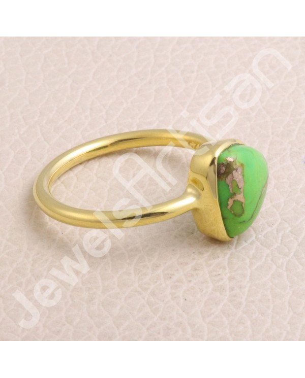 Green Copper Turquoise Ring Gold-Plated Ring 925 Sterling Silver Ring