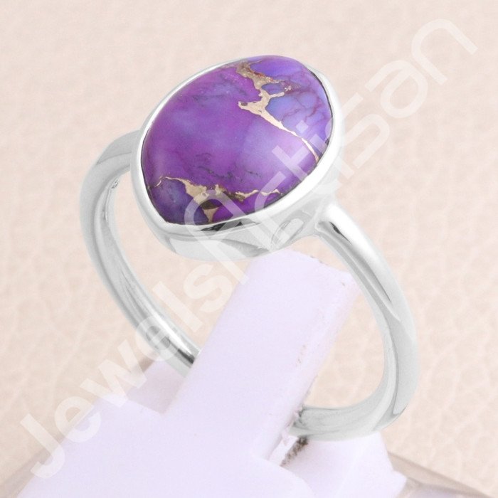 925 Sterling Silver Purple Copper Turquoise Ring