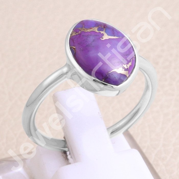 925 Sterling Silver Purple Copper Turquoise Ring
