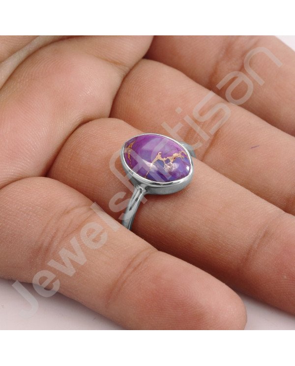 925 Sterling Silver Purple Copper Turquoise Ring