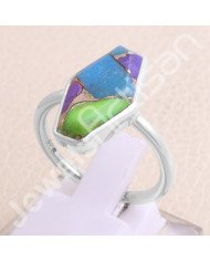 Green Purple Copper Turquoise 925 Sterling Silver Handmade Ring