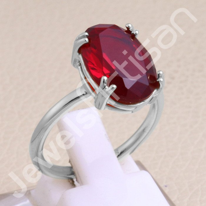 Red Quartz Gemstone Ring 925 Sterling Silver Ring Classic Solitaire Ring