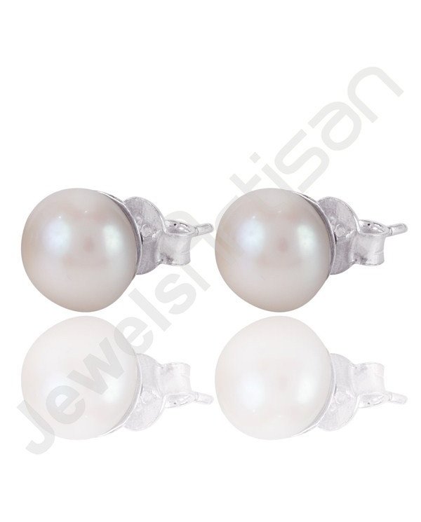 White Pearl Studs 925 Sterling Silver Studs Handcrafted Silver Studs