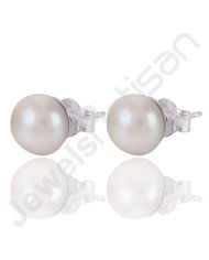 White Pearl Studs 925 Sterling Silver Studs Handcrafted Silver Studs