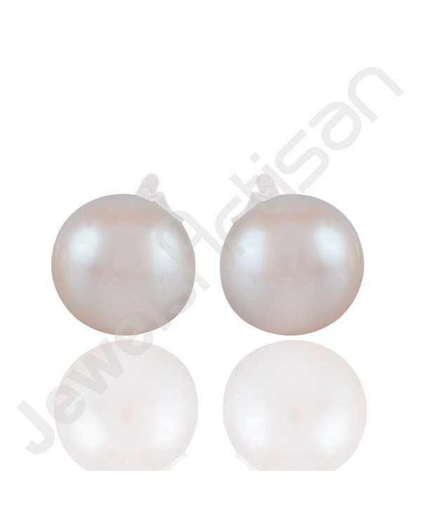 White Pearl Studs 925 Sterling Silver Studs Handcrafted Silver Studs