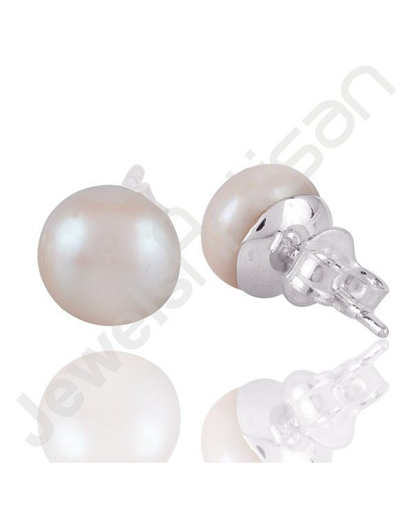 White Pearl Studs 925 Sterling Silver Studs Handcrafted Silver Studs