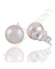 White Pearl Studs 925 Sterling Silver Studs Handcrafted Silver Studs