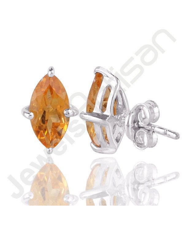 Citrine Studs 925 Sterling Silver Studs Handcrafted Silver Studs
