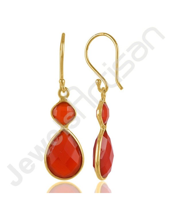 Red Onyx Earrings Gold Vermeil Earrings Solid Silver Earrings