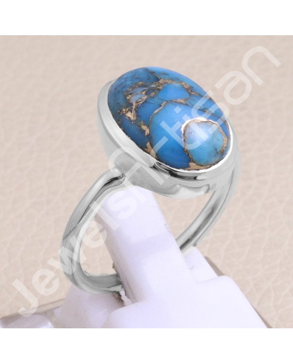 Blue Copper Turquoise 925 Sterling Silver Ring