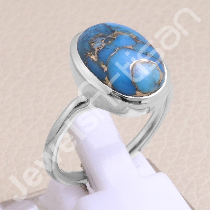 Blue Copper Turquoise 925 Sterling Silver Ring