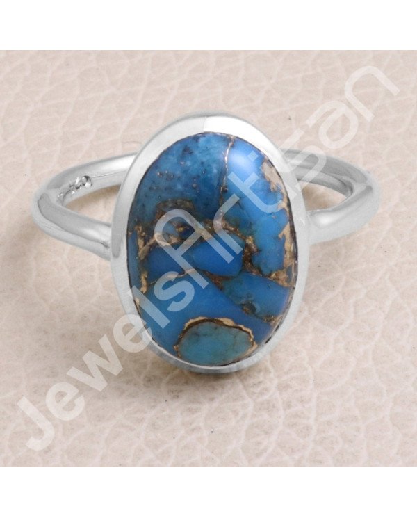 Blue Copper Turquoise 925 Sterling Silver Ring
