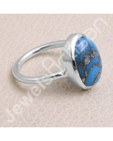 Blue Copper Turquoise 925 Sterling Silver Ring