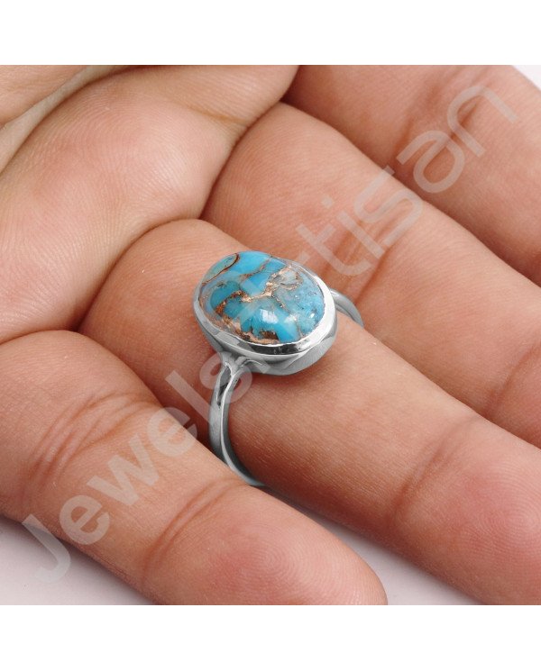 Blue Copper Turquoise 925 Sterling Silver Ring