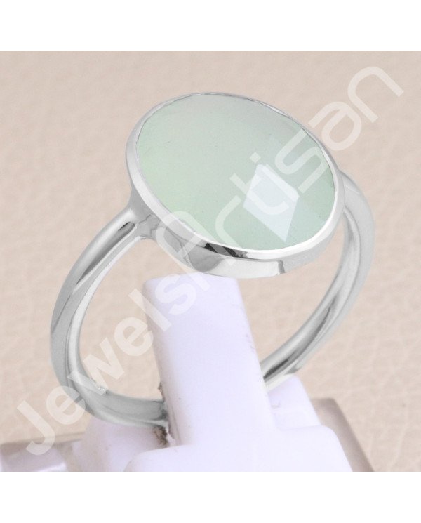 Mint Chalcedony Ring Natural Gemstone Ring 925 Sterling Silver Ring