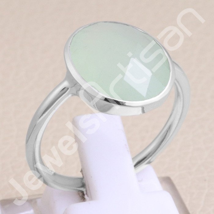 Mint Chalcedony Ring Natural Gemstone Ring 925 Sterling Silver Ring