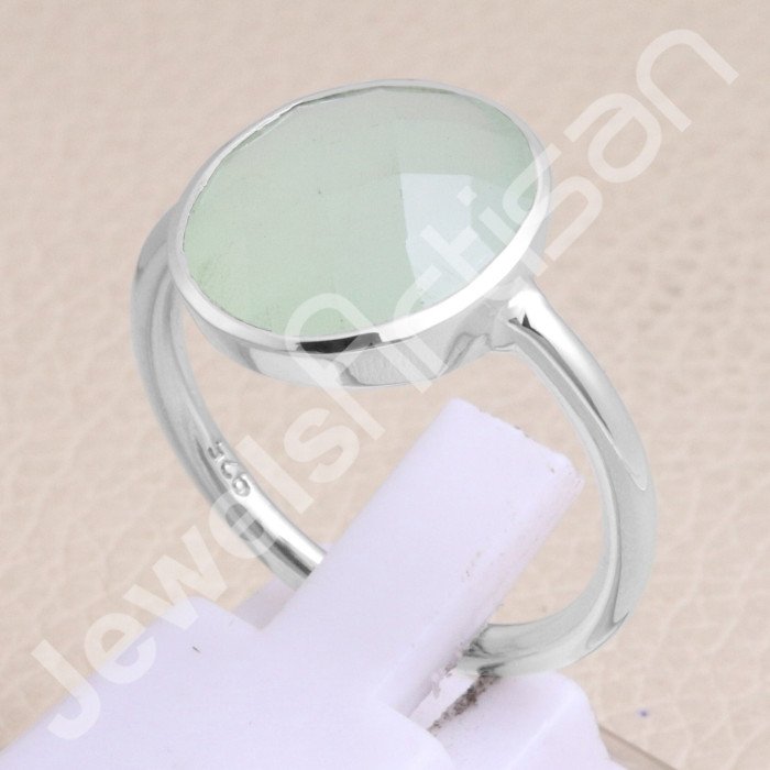 Mint Chalcedony Ring Natural Gemstone Ring 925 Sterling Silver Ring