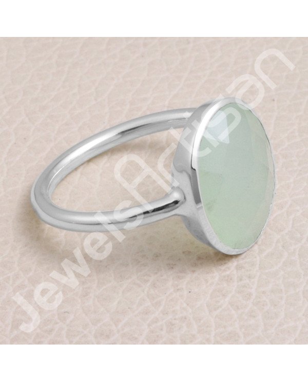 Mint Chalcedony Ring Natural Gemstone Ring 925 Sterling Silver Ring
