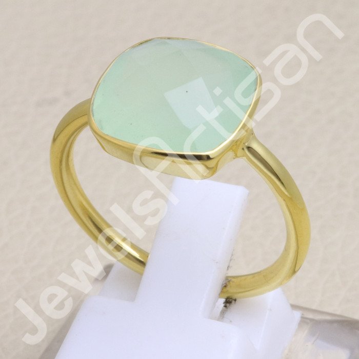 Sterling Silver Gold Vermeil Mint Chalcedony Ring