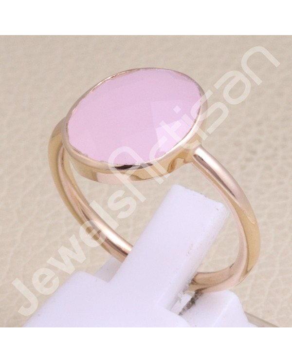 Pink Chalcedony Rose Gold-Plated 925 Sterling Silver Ring