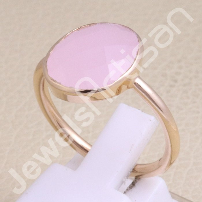 Pink Chalcedony Rose Gold-Plated 925 Sterling Silver Ring