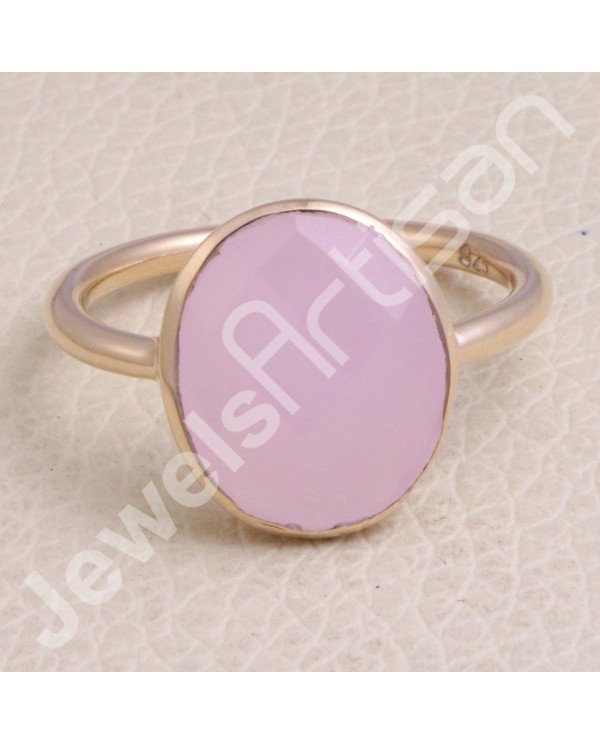 Pink Chalcedony Rose Gold-Plated 925 Sterling Silver Ring