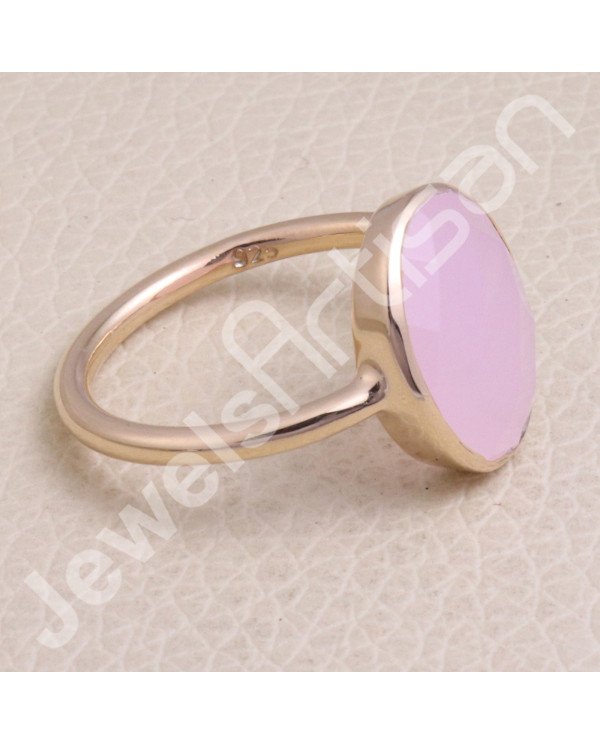 Pink Chalcedony Rose Gold-Plated 925 Sterling Silver Ring