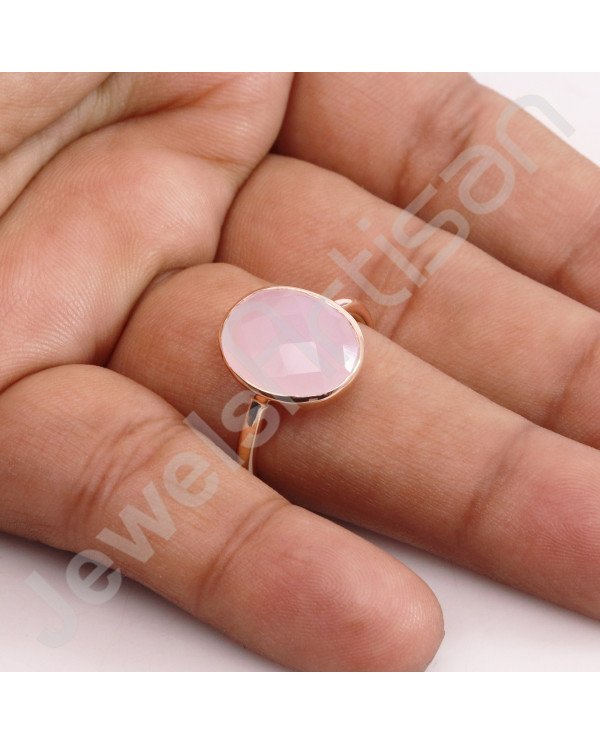 Pink Chalcedony Rose Gold-Plated 925 Sterling Silver Ring