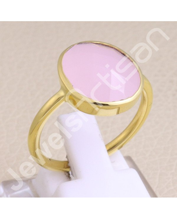 925 Solid Silver Pink Chalcedony Gold Vermeil Ring
