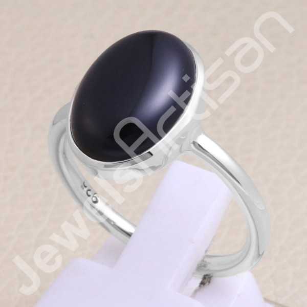 Black Onyx Ring Classic Solitaire Ring Natural Gemstone Ring