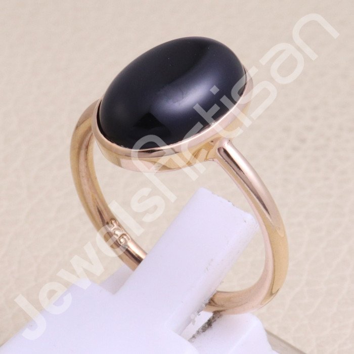 Black Onyx Rose Gold-Plated 925 Sterling Silver Ring