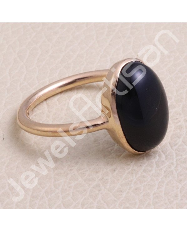 Black Onyx Rose Gold-Plated 925 Sterling Silver Ring