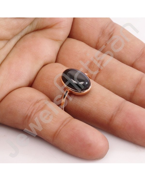 Black Onyx Rose Gold-Plated 925 Sterling Silver Ring