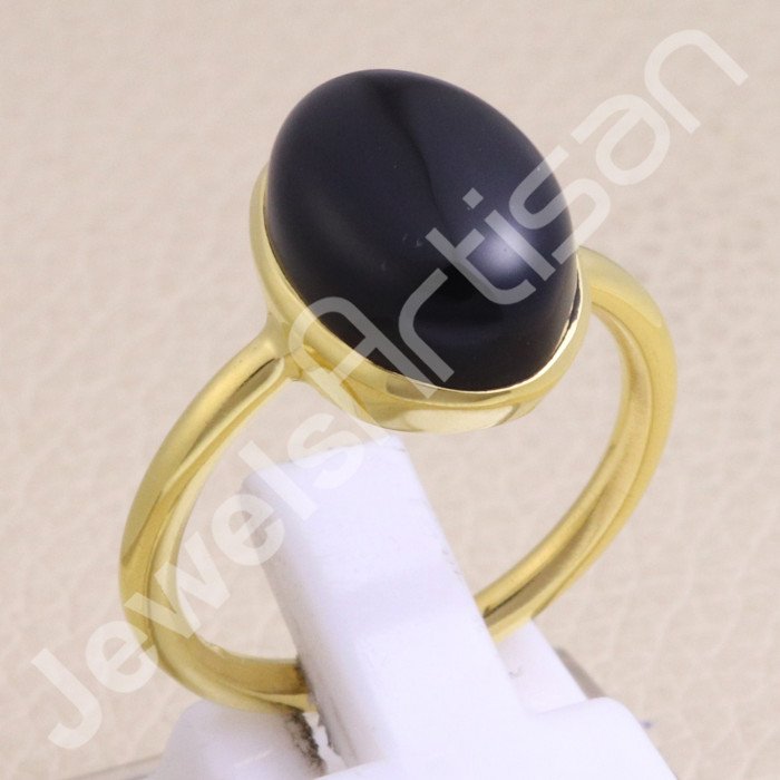 Black Onyx 925 Solid Silver Gold Vermeil Ring