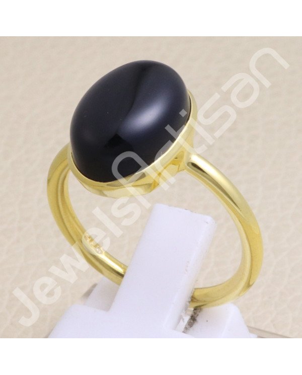 Black Onyx 925 Solid Silver Gold Vermeil Ring