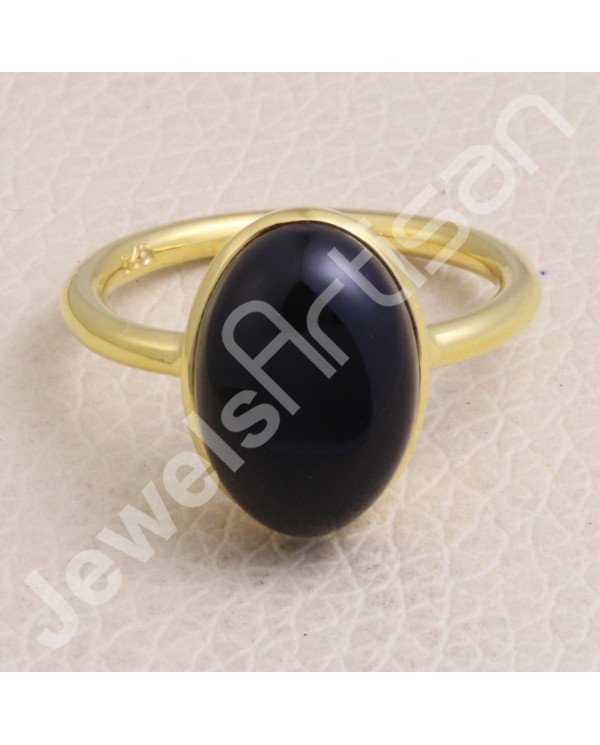 Black Onyx 925 Solid Silver Gold Vermeil Ring