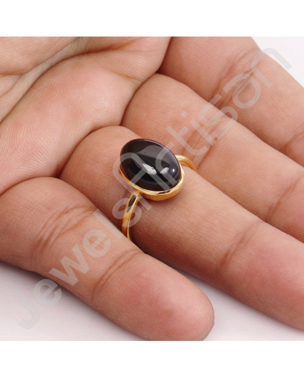 Black Onyx 925 Solid Silver Gold Vermeil Ring