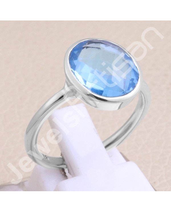 Handmade Silver Blue Quartz 925 Sterling Silver Ring