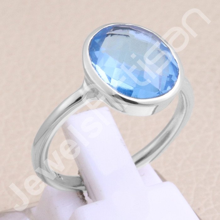 Handmade Silver Blue Quartz 925 Sterling Silver Ring