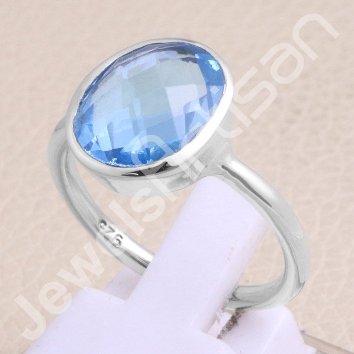 Handmade Silver Blue Quartz 925 Sterling Silver Ring